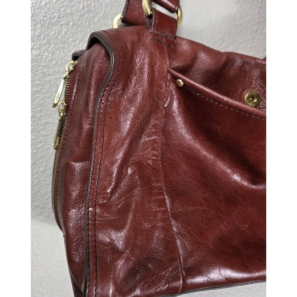 HOBO International Cognac Brown Leather Shoulder Bag Floral Lining Slouchy
